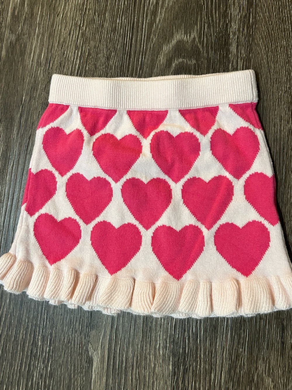 Janie and Jack Girls Pink Heart Knit Skirt Size 2T Ruffle Hem